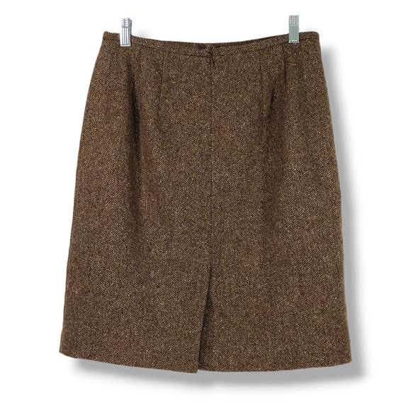 EUC VTG Talbots Italian Fabric Wool Silk Blend Herringbone Skirt Sz. 10 Brown - Picture 2 of 5